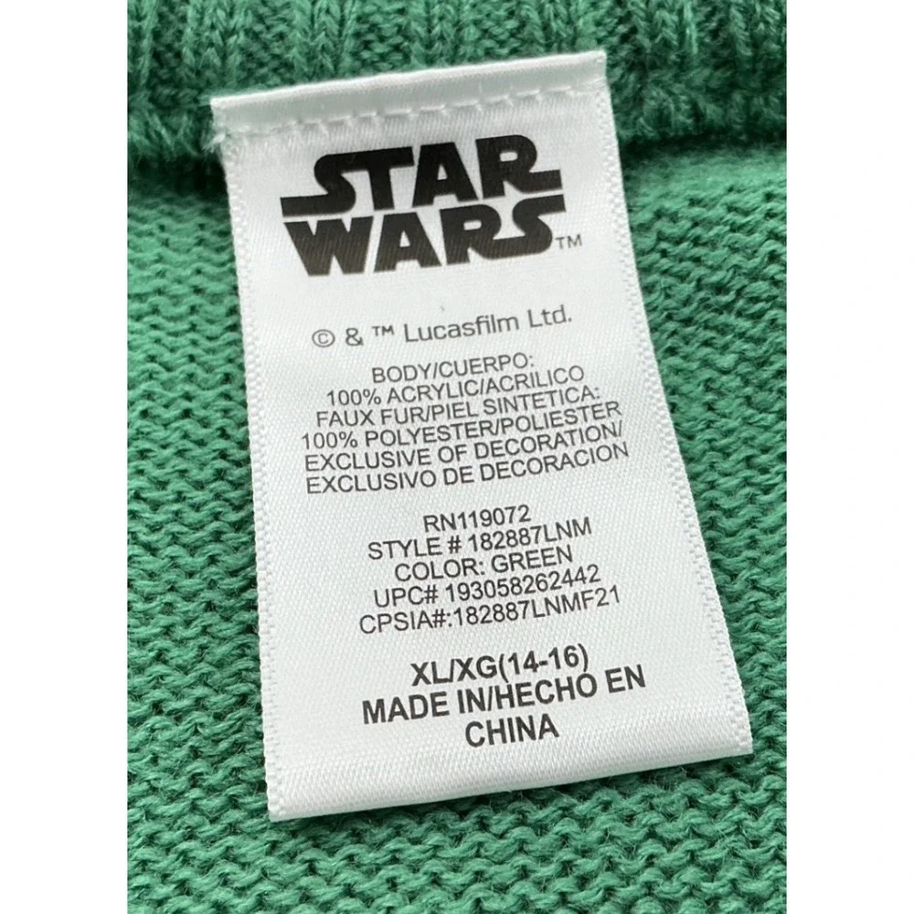 Star Wars Grogu Baby Yoda Holiday Sweater Dress Faux Fur Trim XL 14-16 Green